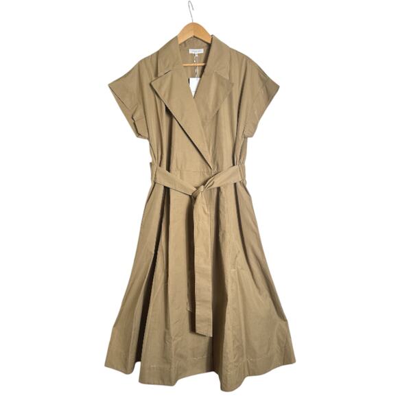 Lafayette 148 New York Women's Short Sleeve Belted Wrap Dress Size L Tan NWT - Picture 2 of 10